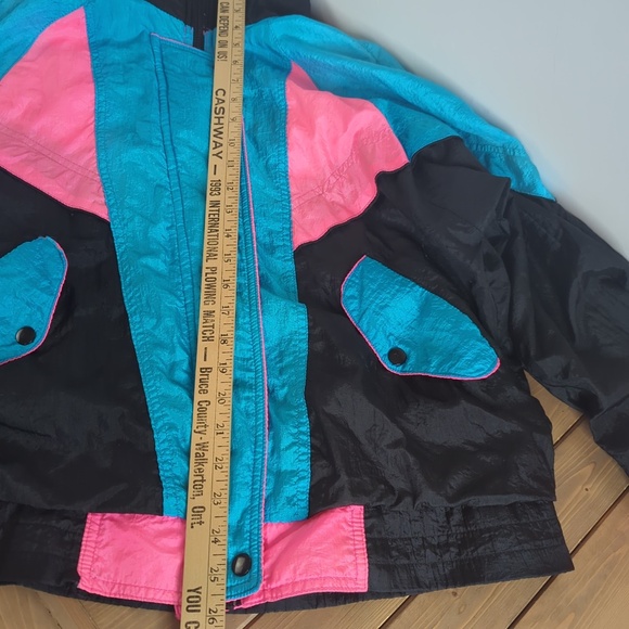 Vintage 90s Neon Pink Blue Windbreaker Track Jacket - Picture 9 of 10